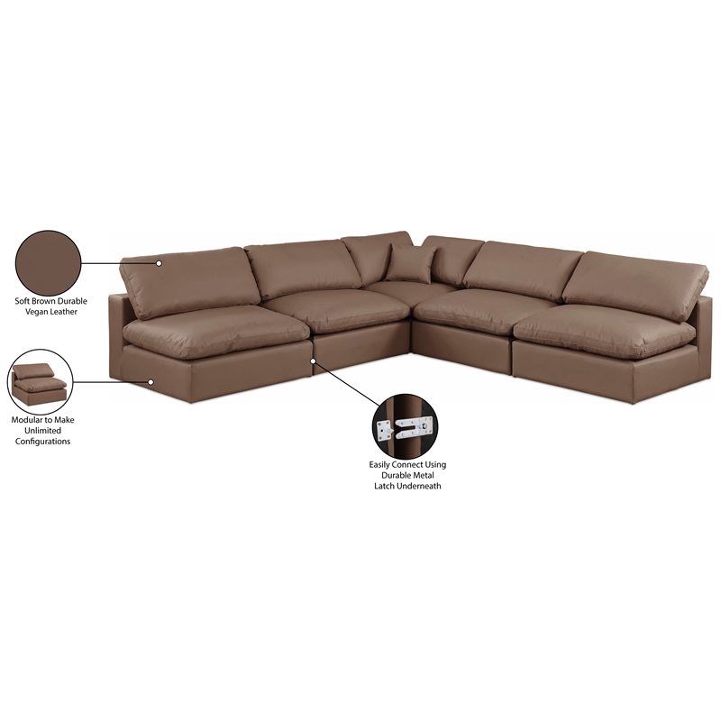 Meridian Furniture Comfy Brown Vegan Leather 5-Pc. Modular Sectional