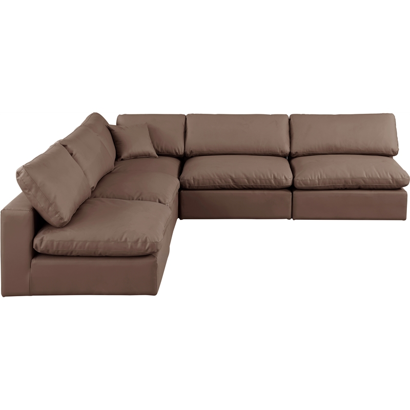 Meridian Furniture Comfy Brown Vegan Leather 5-Pc. Modular Sectional