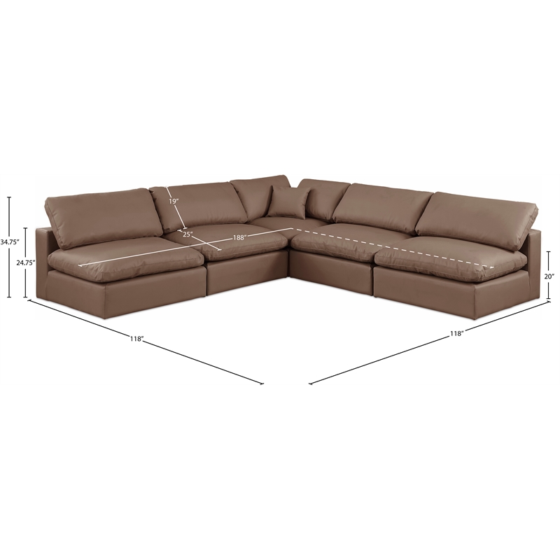 Meridian Furniture Comfy Brown Vegan Leather 5-Pc. Modular Sectional