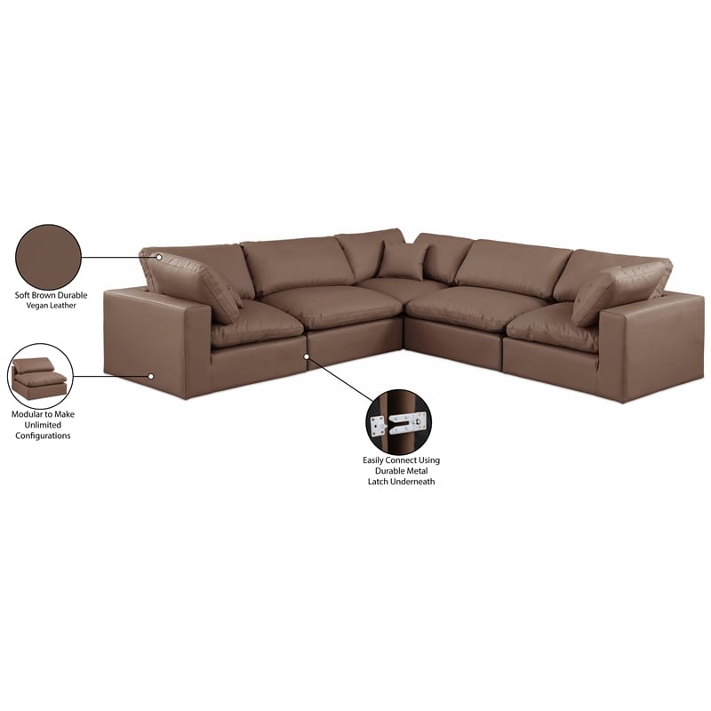 Meridian Furniture Comfy Brown Vegan Leather 5-Pc. Modular Sectional