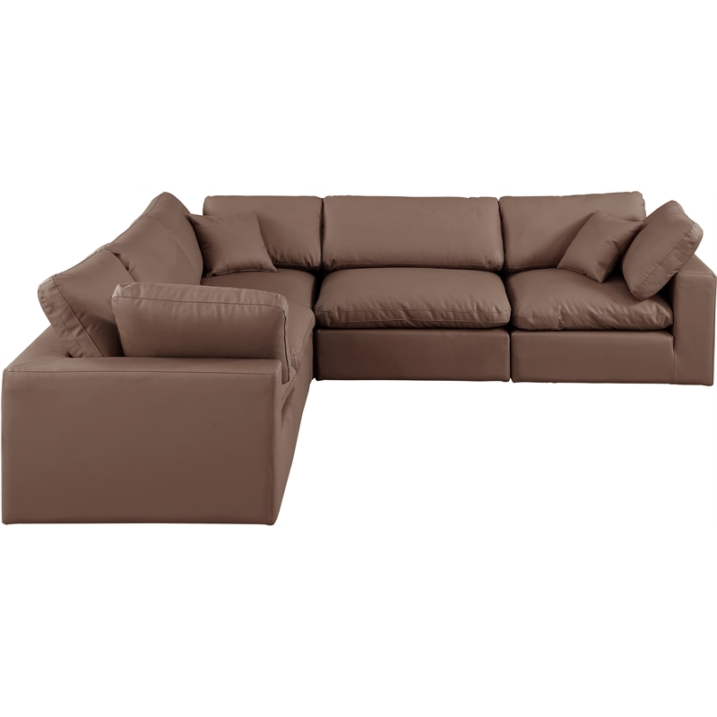 Meridian Furniture Comfy Brown Vegan Leather 5-Pc. Modular Sectional