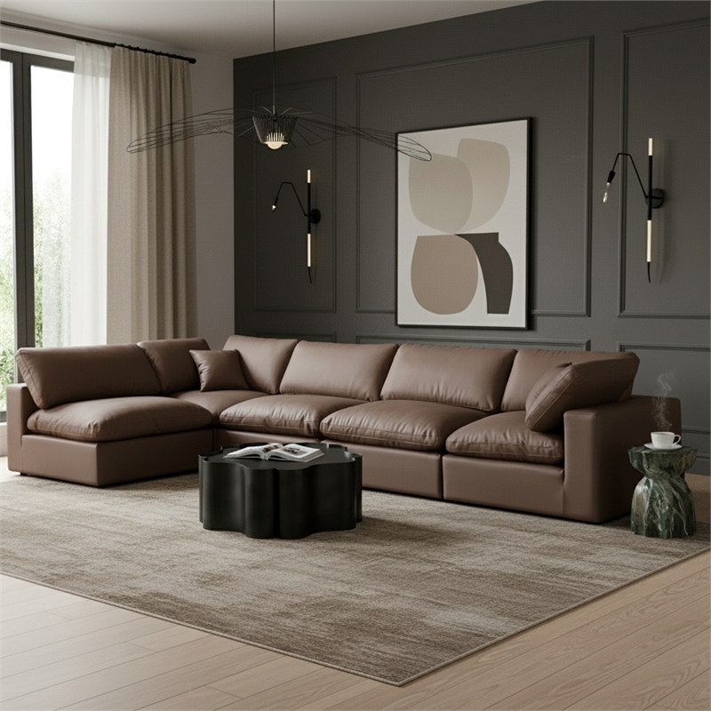 Meridian Furniture Comfy Brown Vegan Leather 5-Pc. Modular Sectional