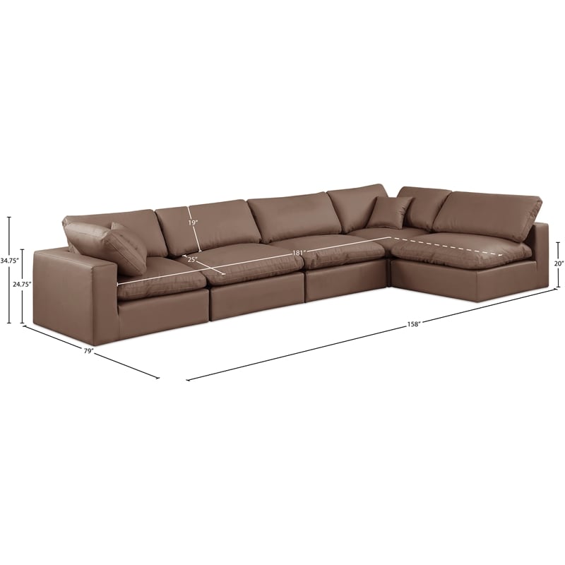 Meridian Furniture Comfy Brown Vegan Leather 5-Pc. Modular Sectional