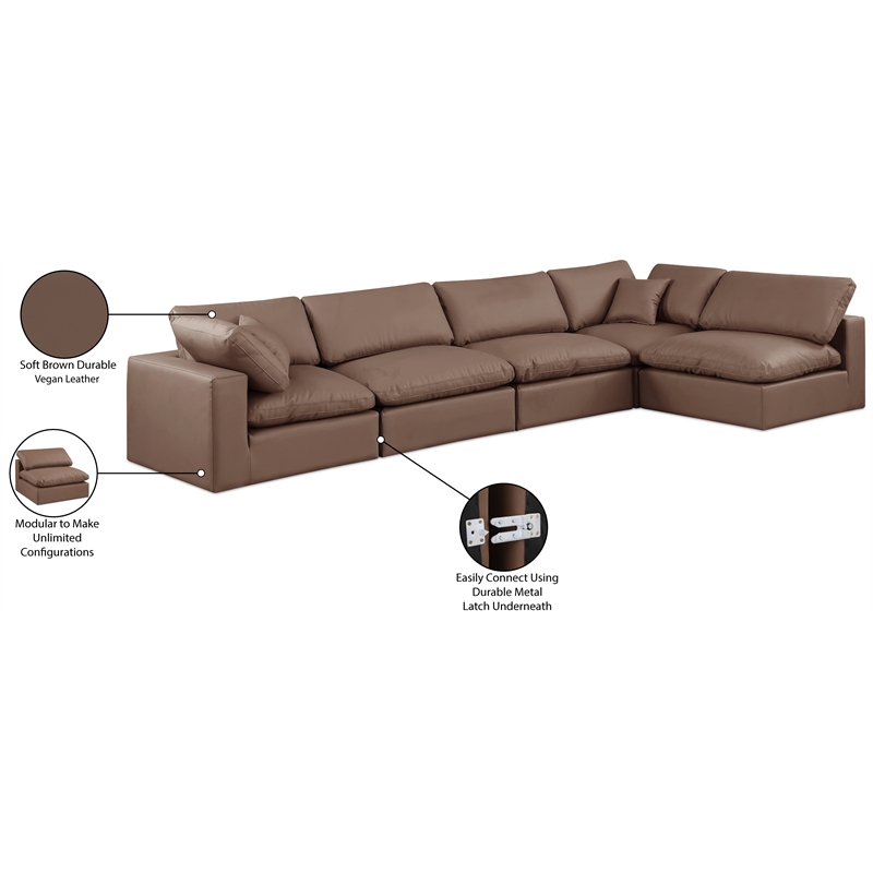 Meridian Furniture Comfy Brown Vegan Leather 5-Pc. Modular Sectional