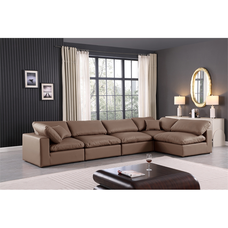 Meridian Furniture Comfy Brown Vegan Leather 5-Pc. Modular Sectional