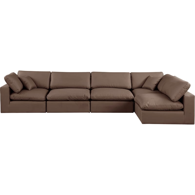 Meridian Furniture Comfy Brown Vegan Leather 5-Pc. Modular Sectional