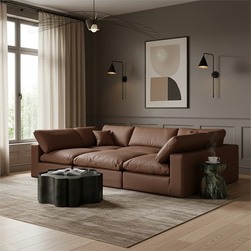 Meridian Furniture Comfy Brown Vegan Leather 6-Pc. Modular Sectional