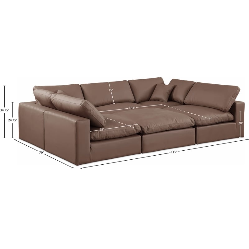 Meridian Furniture Comfy Brown Vegan Leather 6-Pc. Modular Sectional