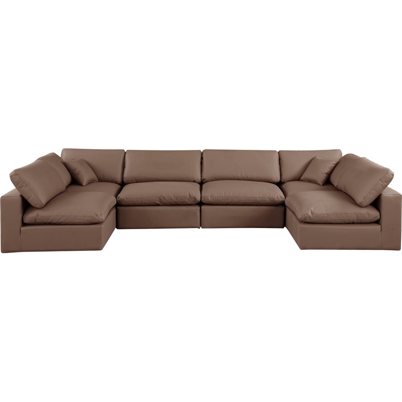 Meridian Furniture Comfy Brown Vegan Leather 6-Pc. Modular Sectional