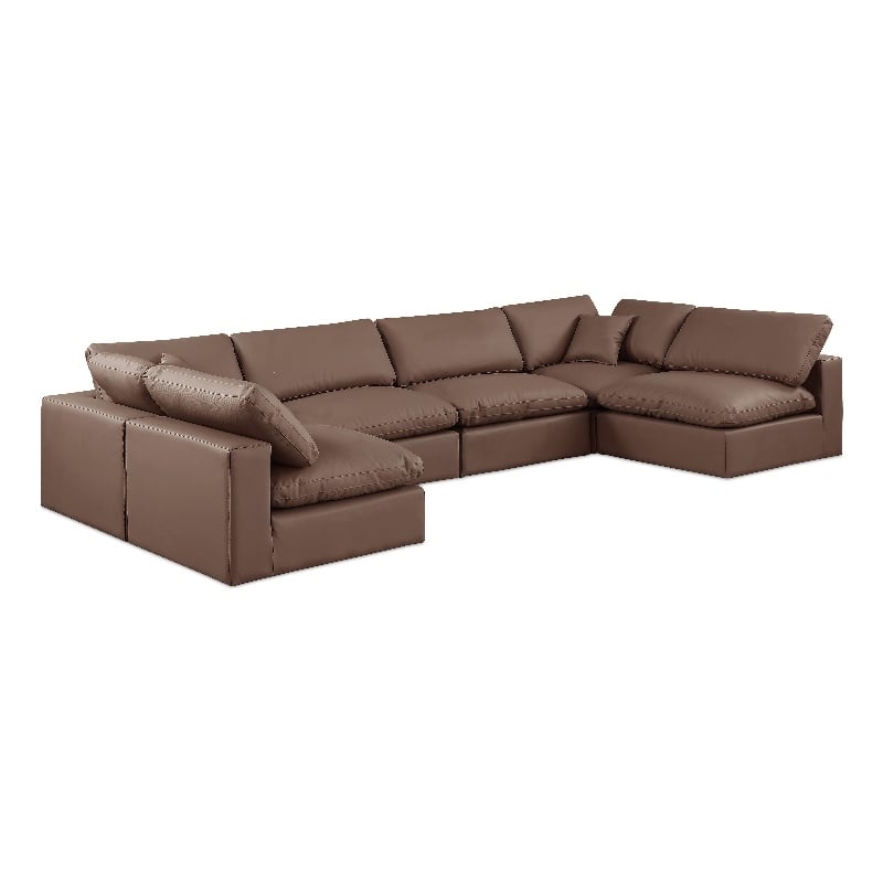 Meridian Furniture Comfy Brown Vegan Leather 6-Pc. Modular Sectional