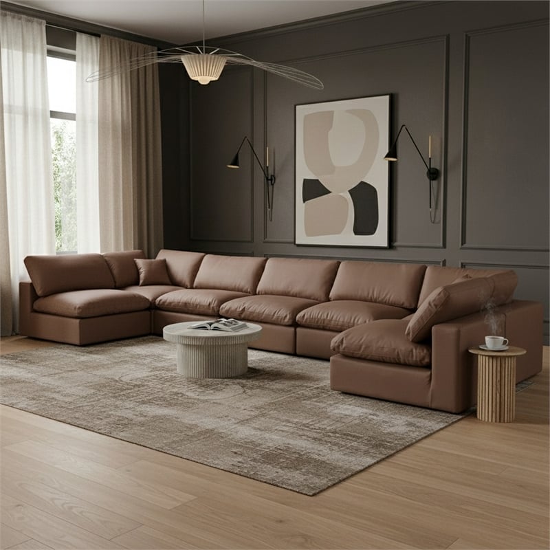 Meridian Furniture Comfy Brown Vegan Leather 7-Pc. Modular Sectional