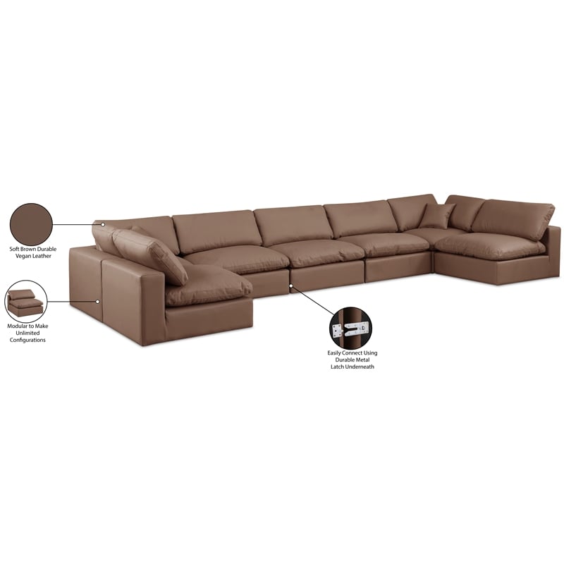 Meridian Furniture Comfy Brown Vegan Leather 7-Pc. Modular Sectional