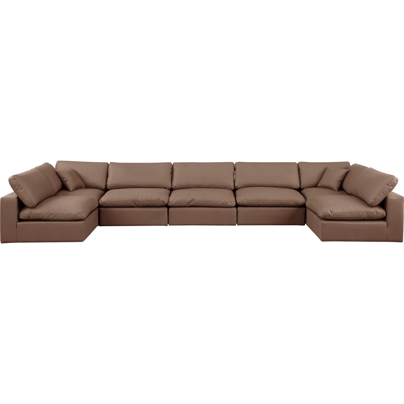 Meridian Furniture Comfy Brown Vegan Leather 7-Pc. Modular Sectional