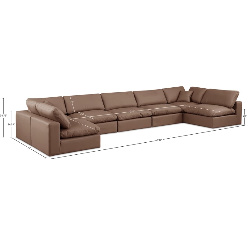 Meridian Furniture Comfy Brown Vegan Leather 7-Pc. Modular Sectional
