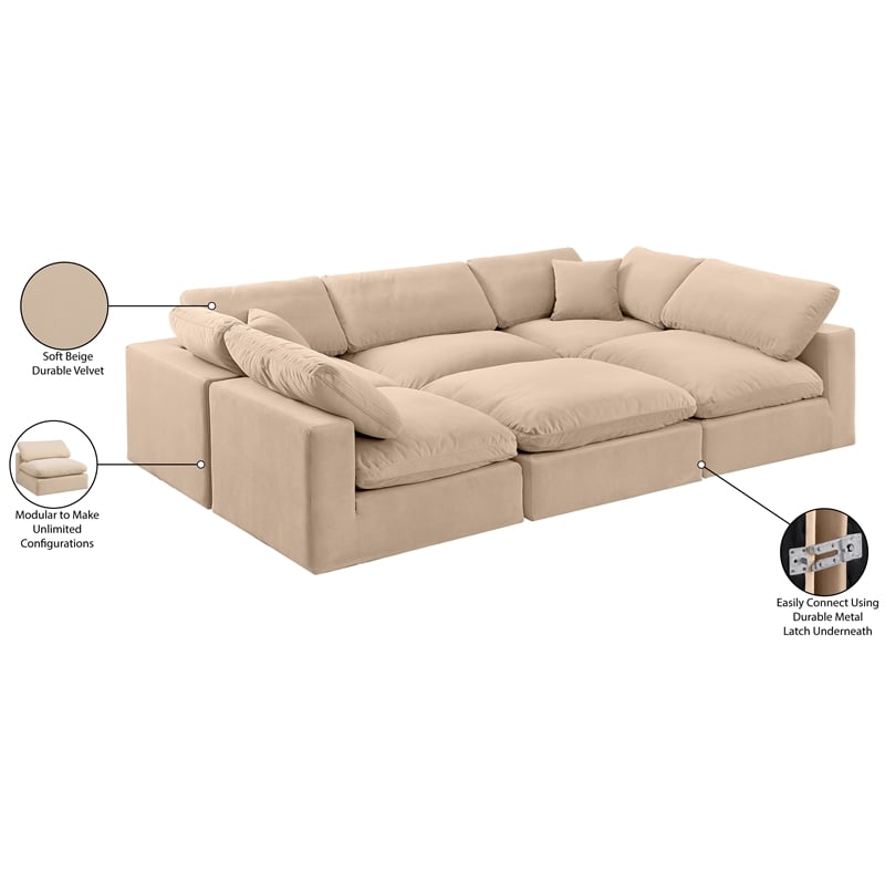 Meridian Furniture Comfy Beige Velvet 6-Pc. Modular Sectional