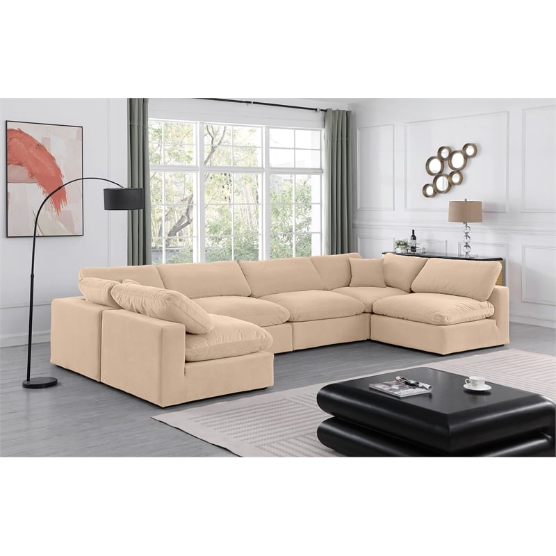 Meridian Furniture Comfy Beige Velvet 6-Pc. Modular Sectional
