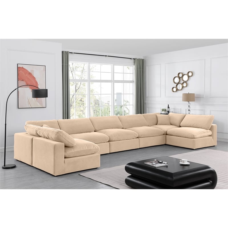 Meridian Furniture Comfy Beige Velvet 7-Pc. Modular Sectional
