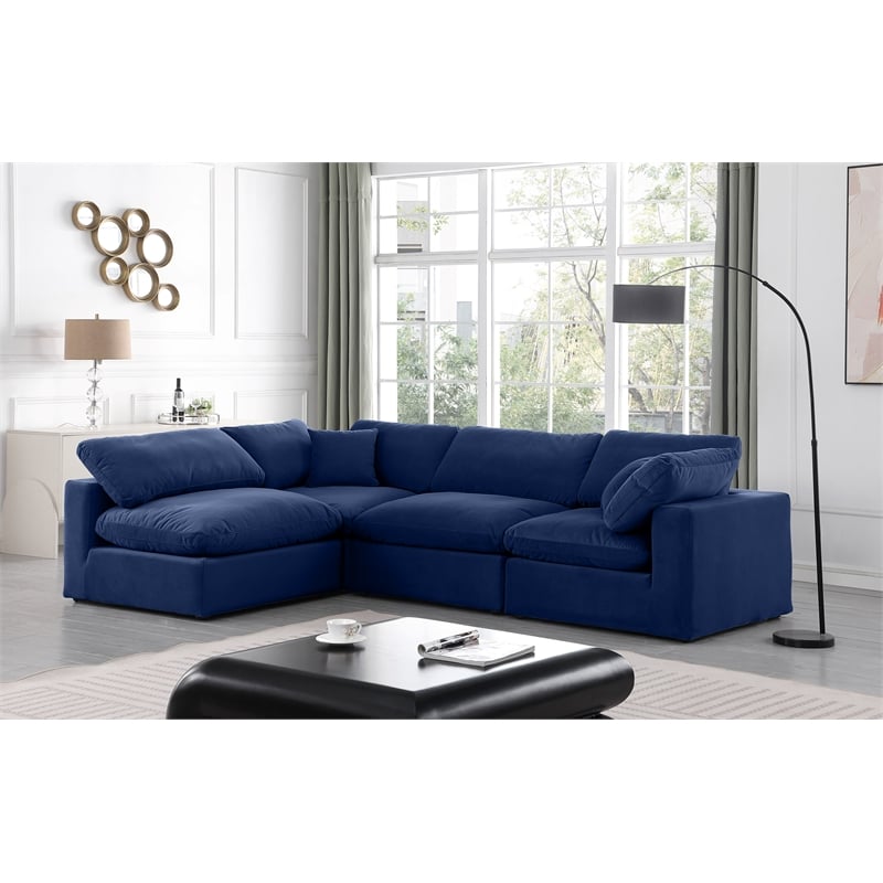 Meridian Furniture Comfy Navy Velvet 4-Pc. Modular Sectional