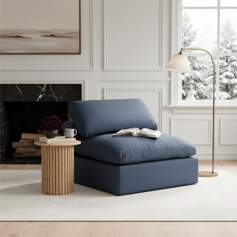 Meridian Furniture Comfy Navy Linen Textured Fabric Armless Chair