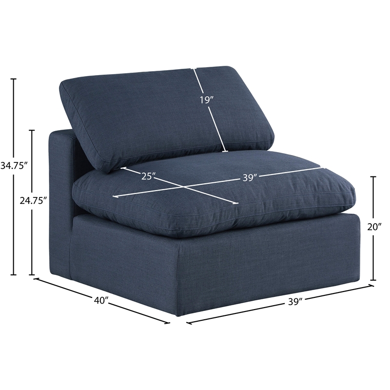 Meridian Furniture Comfy Navy Linen Textured Fabric Armless Chair