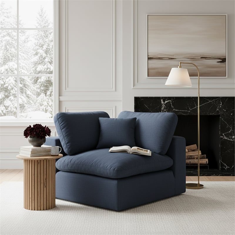 Meridian Furniture Comfy Navy Linen Textured Fabric Corner Chair
