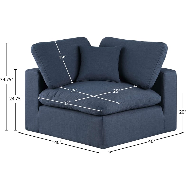 Meridian Furniture Comfy Navy Linen Textured Fabric Corner Chair