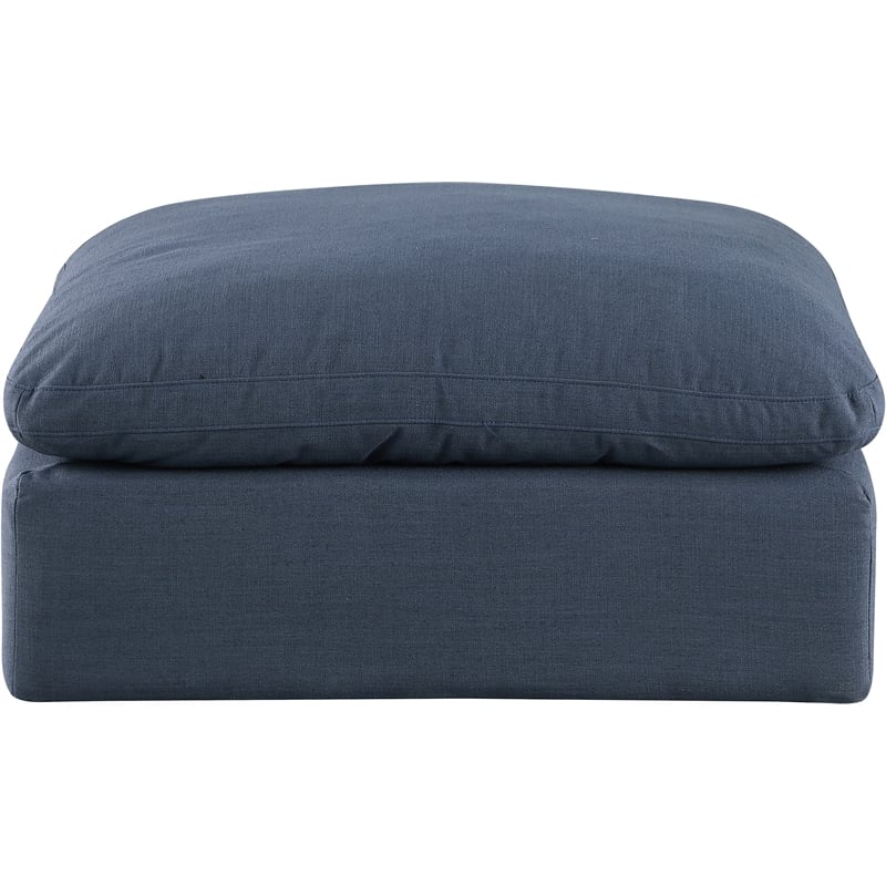 Meridian Furniture Comfy Navy Linen Textured Fabric Ottoman