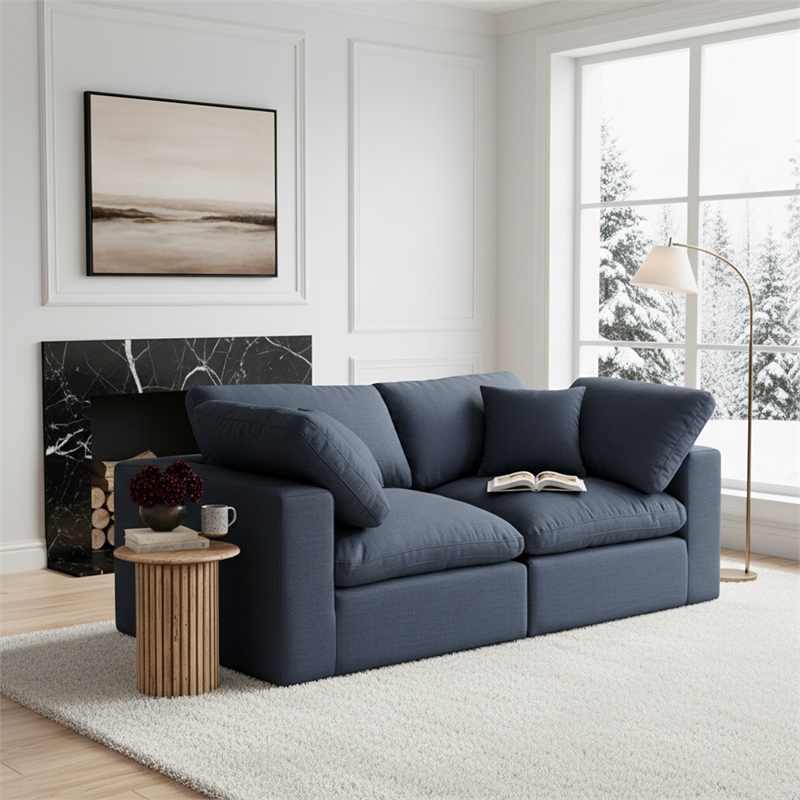 Meridian Furniture Comfy Navy Linen Textured Fabric 3-Pc. Modular Sofa
