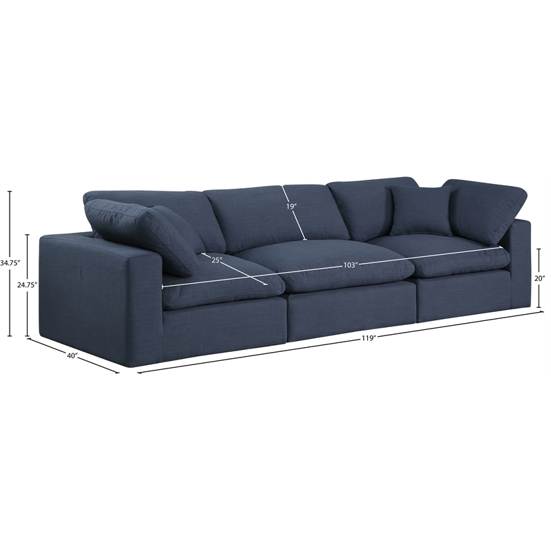 Meridian Furniture Comfy Navy Linen Textured Fabric 3-Pc. Modular Sofa