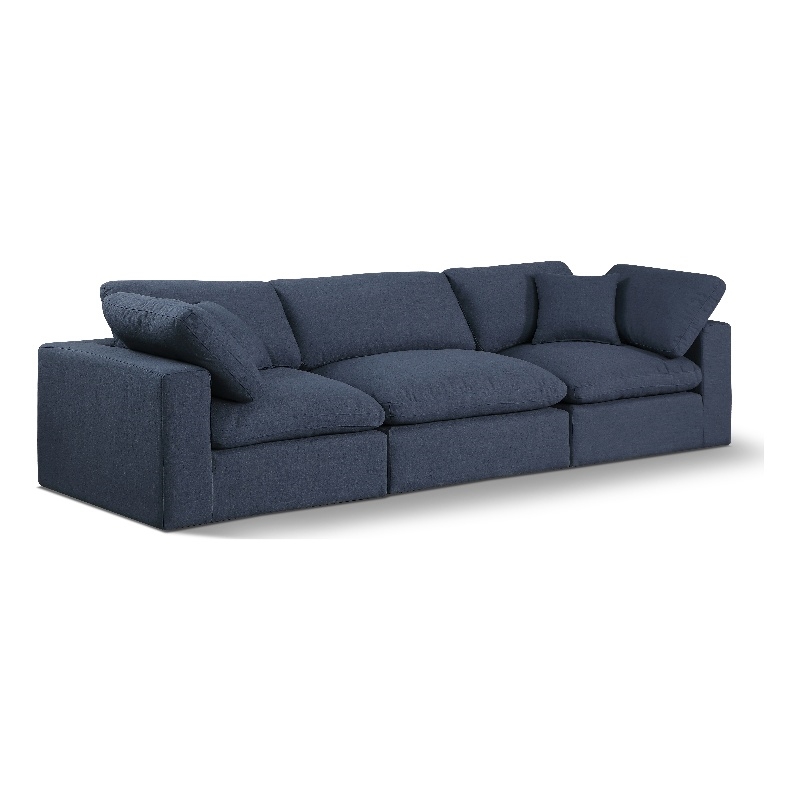 Meridian Furniture Comfy Navy Linen Textured Fabric 3-Pc. Modular Sofa