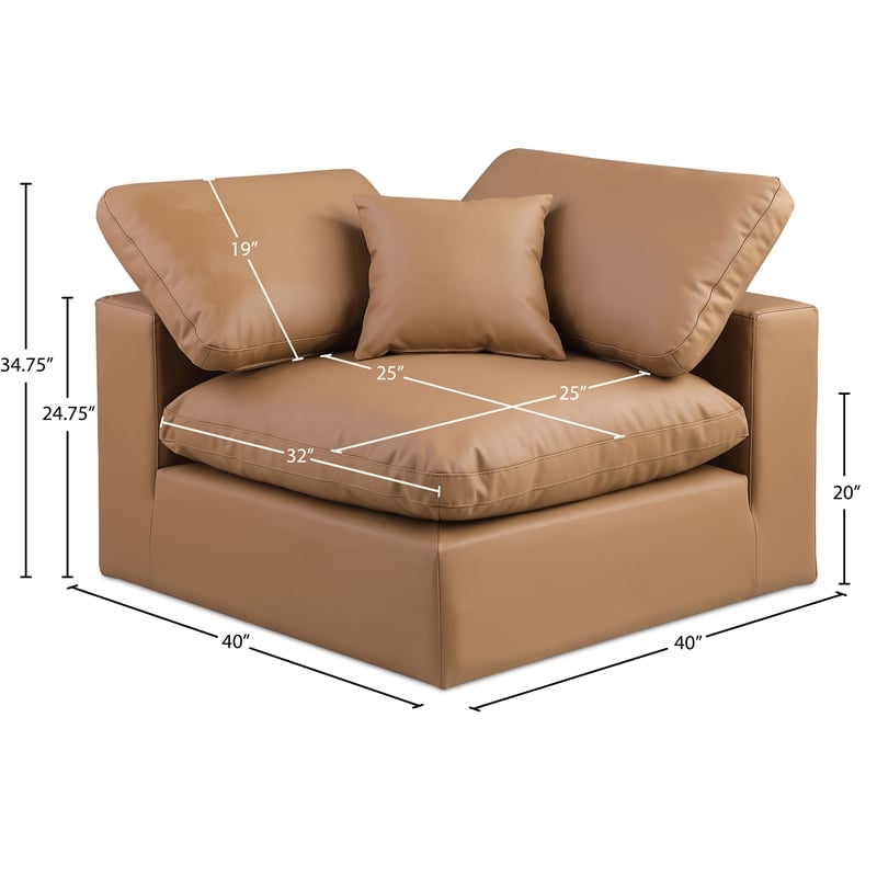 Meridian Furniture Comfy Cognac Vegan Leather Corner Chair