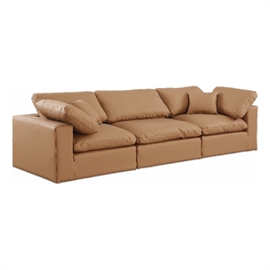 Meridian Furniture Comfy Cognac Vegan Leather 3-Pc. Modular Sofa