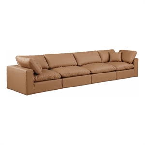Meridian Furniture Comfy Cognac Vegan Leather 4-Pc. Modular Sofa