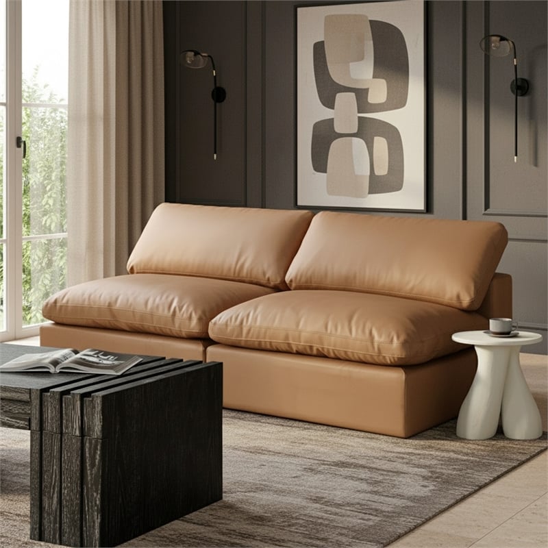 Meridian Furniture Comfy Cognac Vegan Leather 2-Pc. Modular Sofa