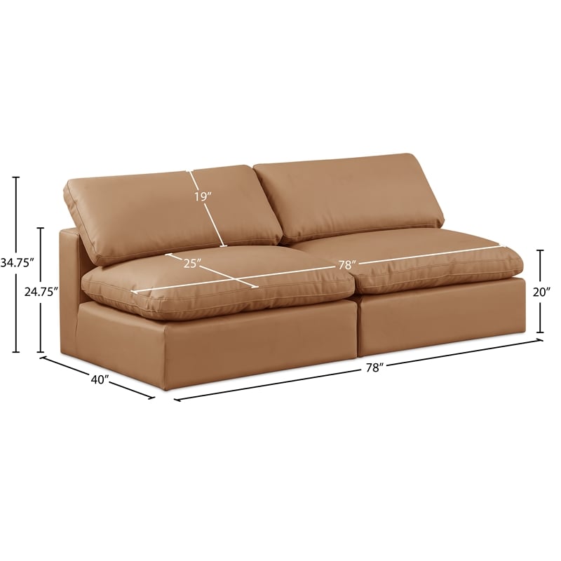 Meridian Furniture Comfy Cognac Vegan Leather 2-Pc. Modular Sofa