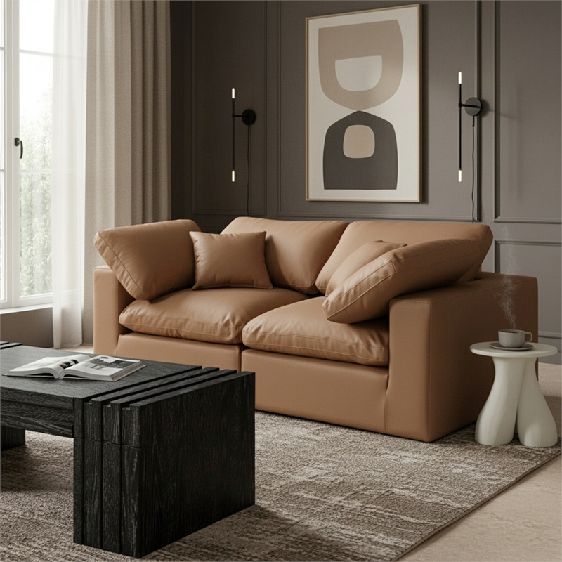 Meridian Furniture Comfy Cognac Vegan Leather 2-Pc. Modular Sofa