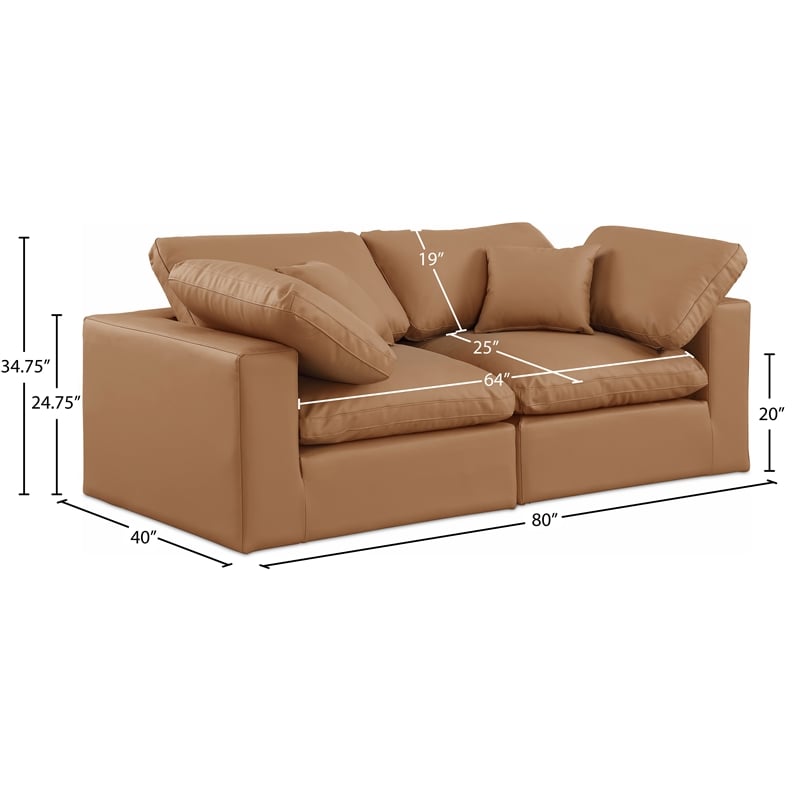 Meridian Furniture Comfy Cognac Vegan Leather 2-Pc. Modular Sofa