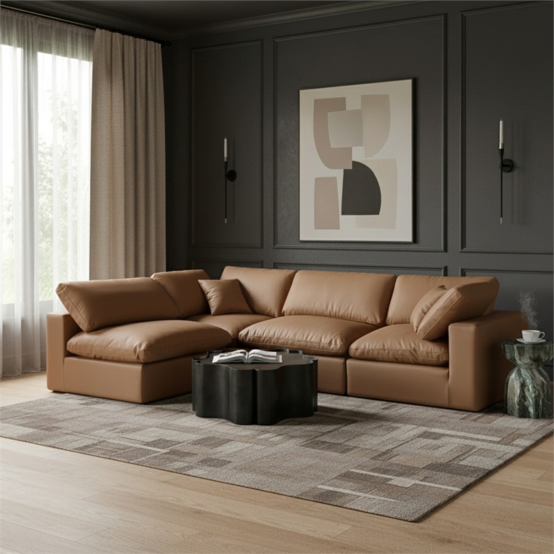 Meridian Furniture Comfy Cognac Vegan Leather 4-Pc. Modular Sectional
