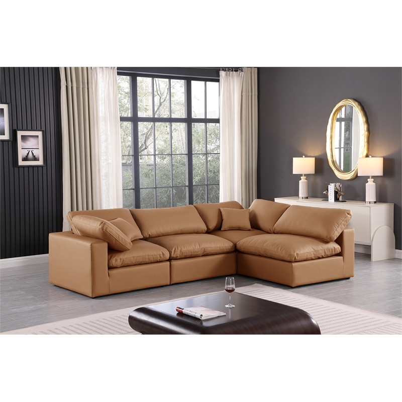 Meridian Furniture Comfy Cognac Vegan Leather 4-Pc. Modular Sectional