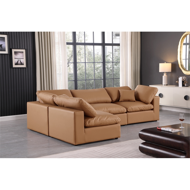 Meridian Furniture Comfy Cognac Vegan Leather 4-Pc. Modular Sectional