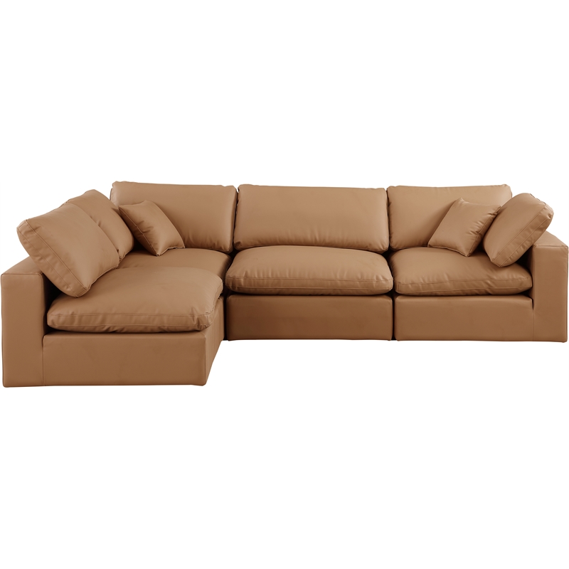 Meridian Furniture Comfy Cognac Vegan Leather 4-Pc. Modular Sectional