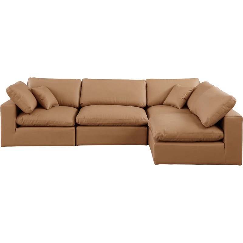 Meridian Furniture Comfy Cognac Vegan Leather 4-Pc. Modular Sectional