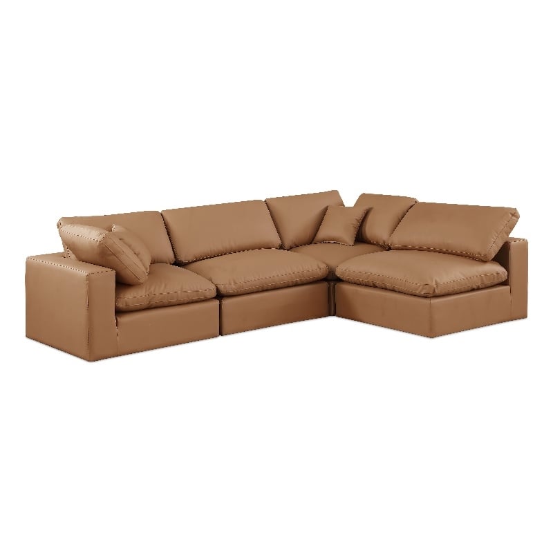 Meridian Furniture Comfy Cognac Vegan Leather 4-Pc. Modular Sectional