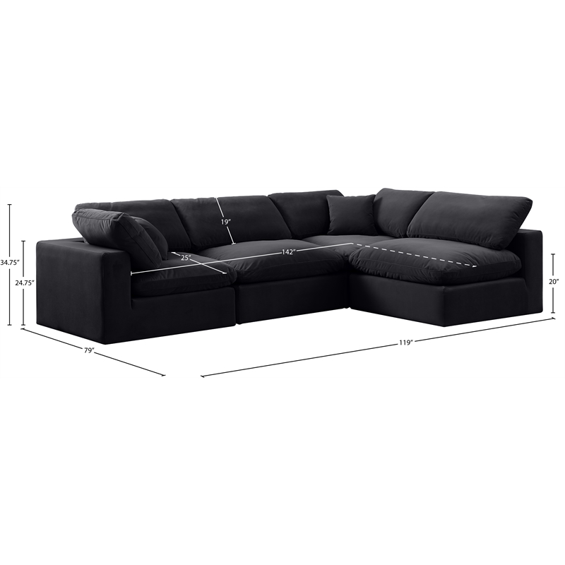 Meridian Furniture Comfy Black Velvet 4-Pc. Modular Sectional