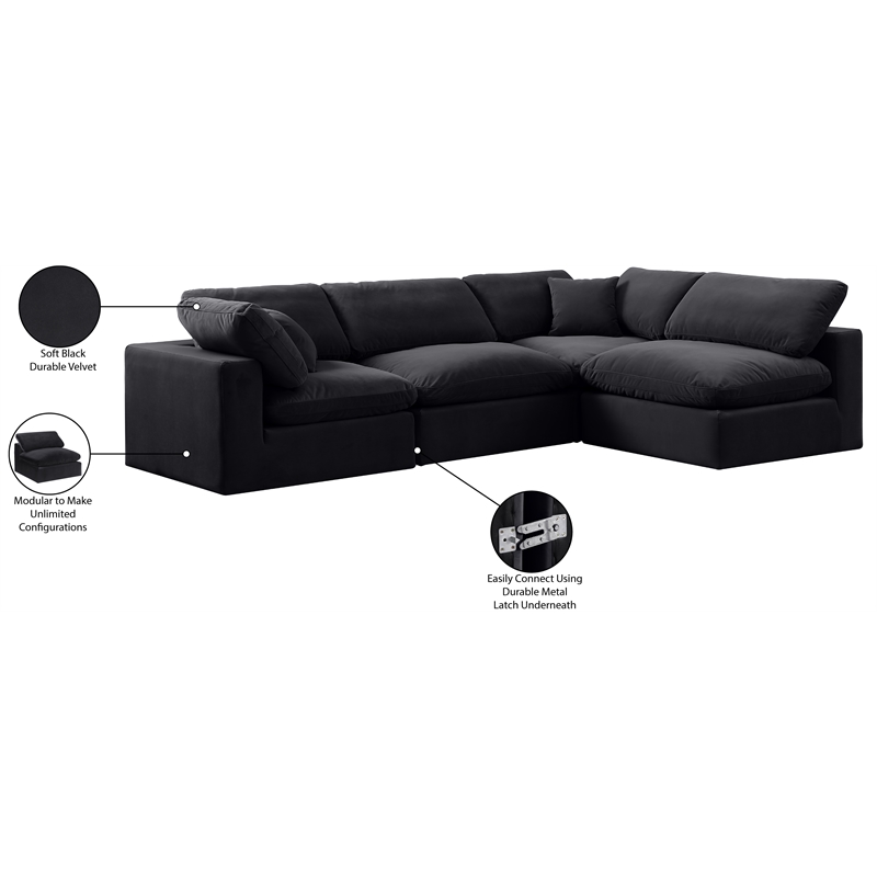 Meridian Furniture Comfy Black Velvet 4-Pc. Modular Sectional