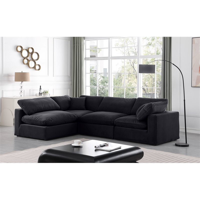 Meridian Furniture Comfy Black Velvet 4-Pc. Modular Sectional