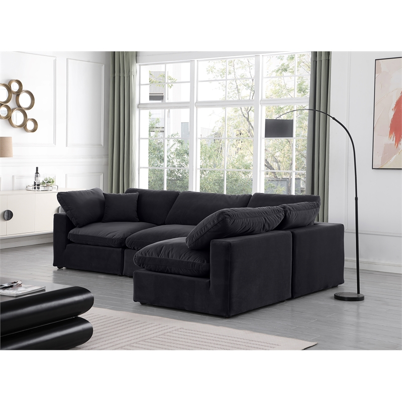 Meridian Furniture Comfy Black Velvet 4-Pc. Modular Sectional