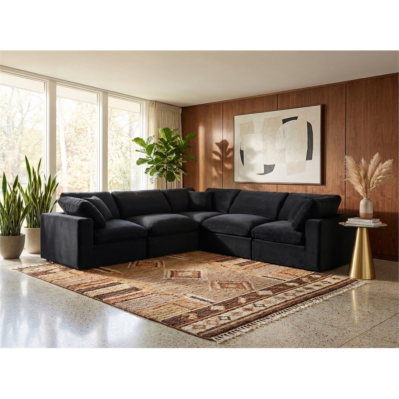 Meridian Furniture Comfy Black Velvet 5-Pc. Modular Sectional