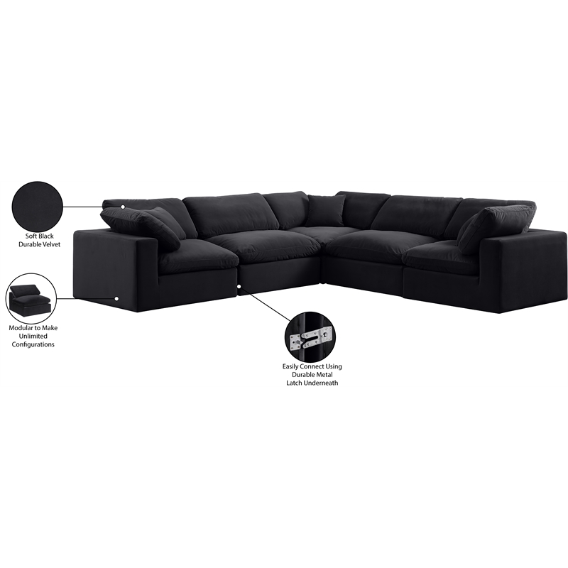Meridian Furniture Comfy Black Velvet 5-Pc. Modular Sectional