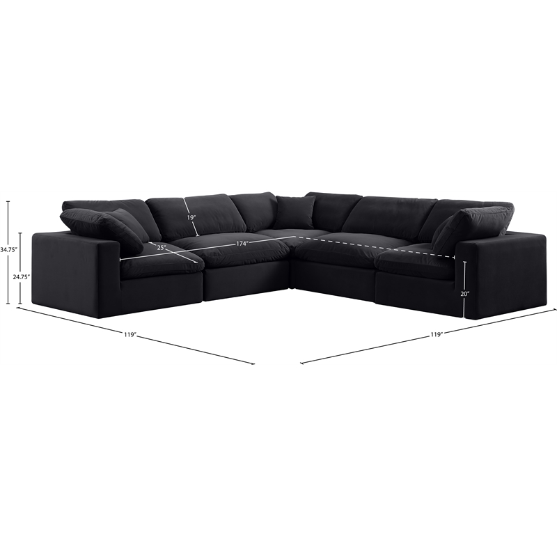 Meridian Furniture Comfy Black Velvet 5-Pc. Modular Sectional